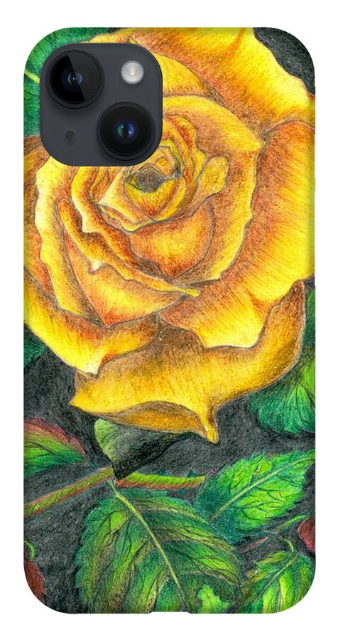 Flower iPhone 14 Case featuring the drawing Yellow rose by Tara Krishna