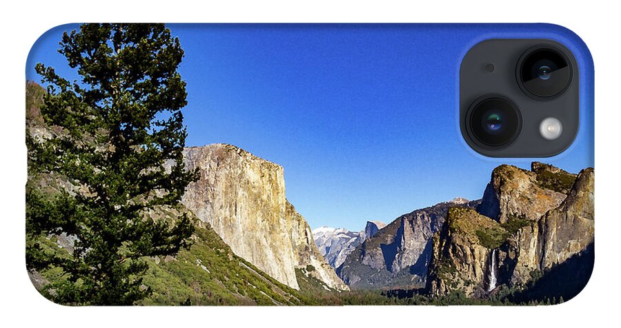 California iPhone 14 Case featuring the photograph Yosemite Bridal Fall and Half Dome with Dry Brush Effect by Roslyn Wilkins