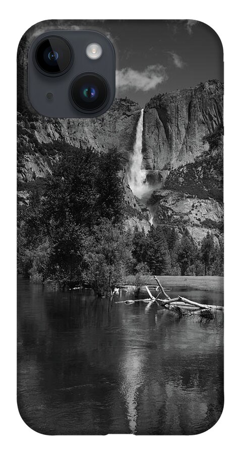 Yosemite Falls From Swinging Bridge iPhone 14 Case featuring the photograph Yosemite Falls from Swinging Bridge in Black and White by Raymond Salani III