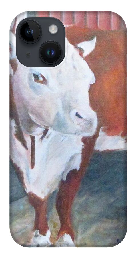Cow iPhone 14 Case featuring the painting You Lookin At Me by Paula Pagliughi