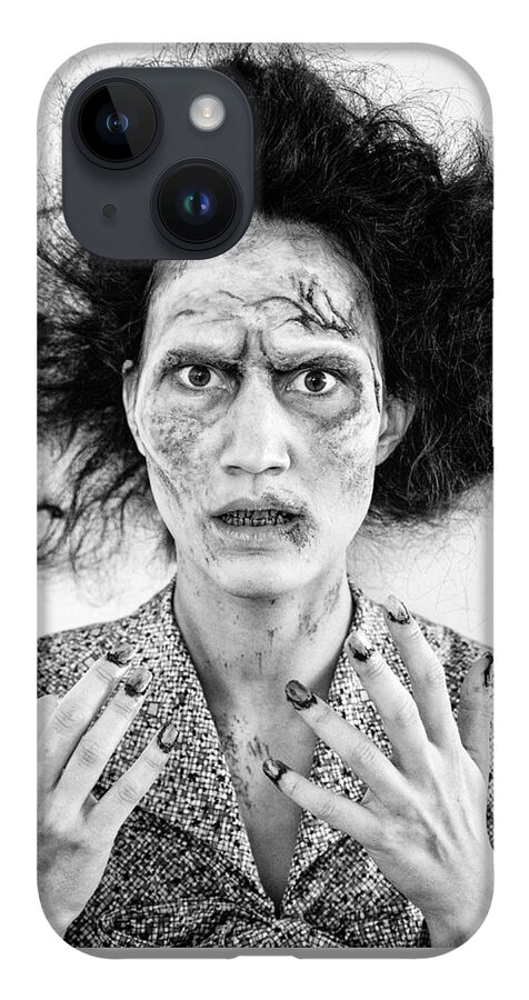 Zombie iPhone Case featuring the photograph Zombie woman portrait black and white by Matthias Hauser