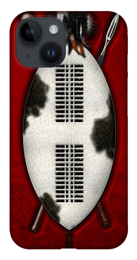 War Shields By Serge Averbukh iPhone Case featuring the photograph Zulu War Shield with Spear and Club by Serge Averbukh