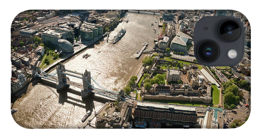 English Culture iPhone 14 Case featuring the photograph Aerial Shot Of Tower Bridge And Tower #1 by Michael Dunning