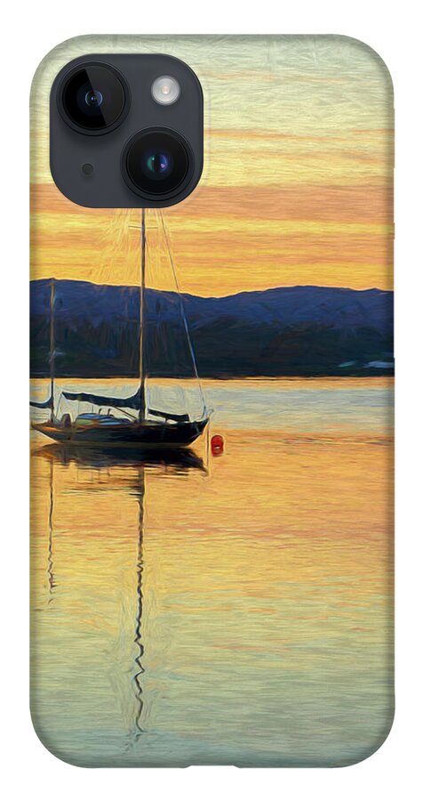 Beautiful iPhone Case featuring the digital art Boat On A Lake at Sunset by Rick Deacon