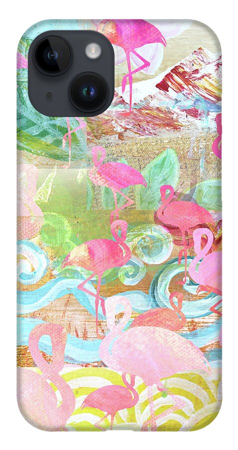 Flamingo Collage iPhone Case featuring the mixed media Flamingo Collage by Claudia Schoen