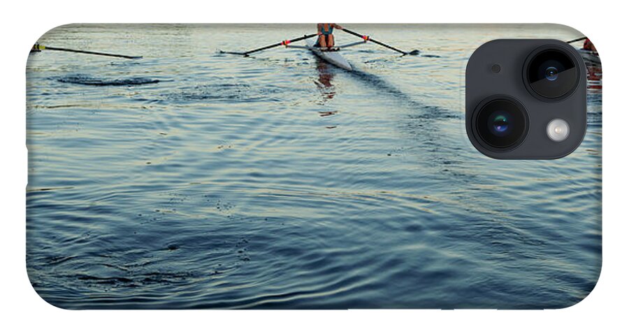 Tranquility iPhone 14 Case featuring the photograph People Rowing Sculling Boats On River #1 by Blend Images/pete Saloutos