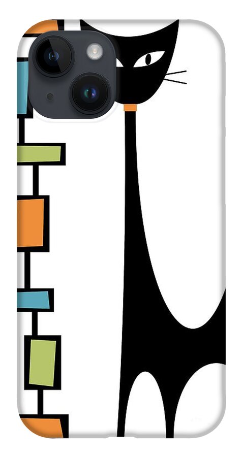 Atomic Cat iPhone 14 Case featuring the digital art Rectangle Cat by Donna Mibus