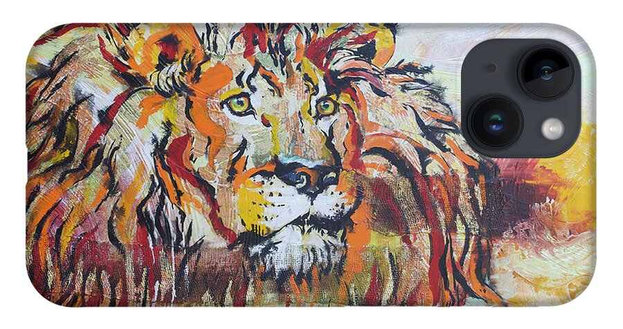 Lion iPhone 14 Case featuring the painting The King by Jyotika Shroff