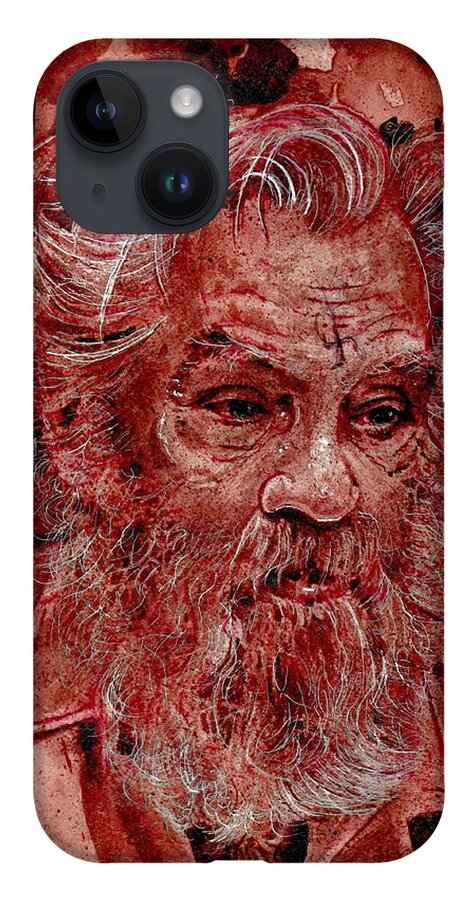 Ryan Almighty iPhone 14 Case featuring the painting CHARLES MANSON port dry blood by Ryan Almighty