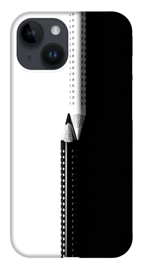 Pencil iPhone 14 Case featuring the photograph Two drawing pencils on a black and white surface. by Michalakis Ppalis