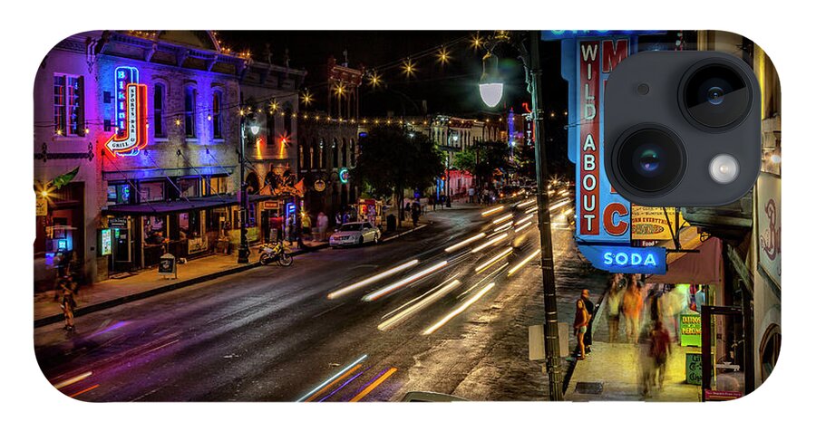 Estock iPhone 14 Case featuring the digital art 6th Street At Night, Austin, Texas by Milton Photography