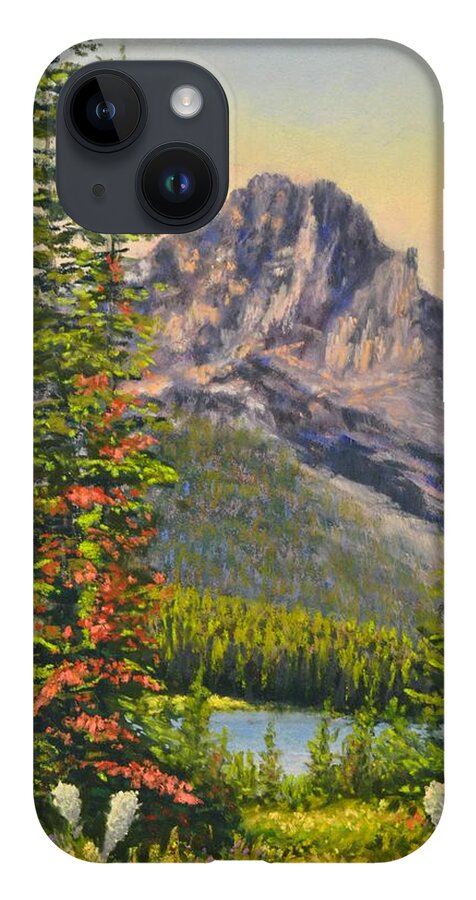 Mountains iPhone 14 Case featuring the pastel A Glimpse of Beauty by Lee Tisch Bialczak