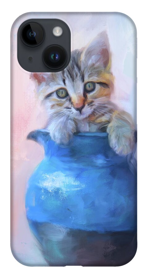 Colorful iPhone 14 Case featuring the painting A Pitcher Full of Purrfection by Jai Johnson
