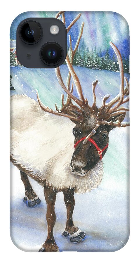 Reindeer iPhone 14 Case featuring the painting A Winter's Walk by Lori Taylor