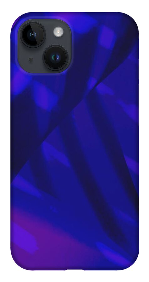 Purple iPhone 14 Case featuring the photograph Abstract Art Tropical Blinds Neon Ultraviolet Electric Blue by Itsonlythemoon -