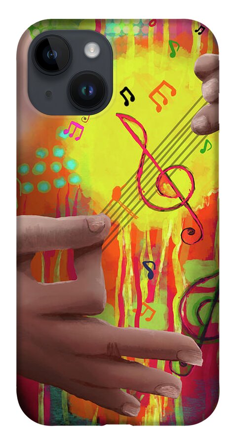 Yellow iPhone 14 Case featuring the digital art Air Guitar by April Burton