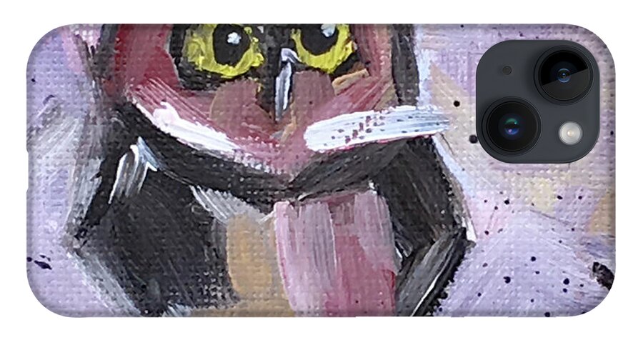 Owl iPhone 14 Case featuring the painting Annoyed Little Owl by Roxy Rich