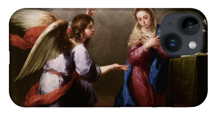Annunciation Of The Blessed Virgin Mary iPhone 14 Case featuring the painting Annunciation of the Blessed Virgin Mary by Bartolome Esteban Murillo by Rolando Burbon