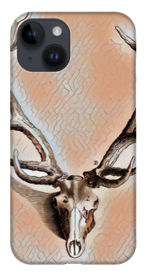 Antlers iPhone Case featuring the digital art Antlers and Skull by Jackie MacNair