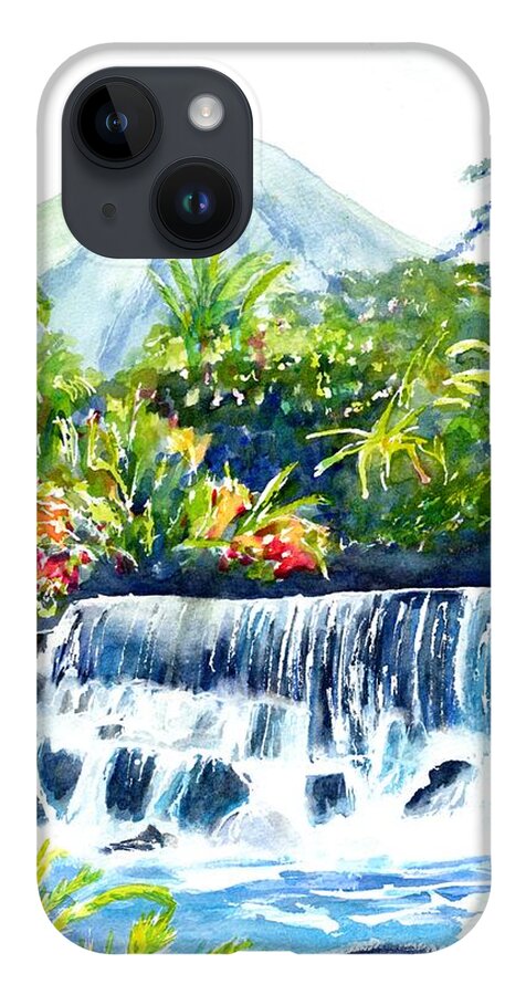 Costa Rica iPhone 14 Case featuring the painting Arenal Volcano Costa Rica by Carlin Blahnik CarlinArtWatercolor