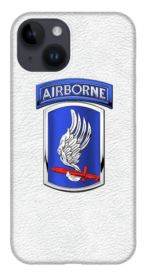 Military Insignia & Heraldry By Serge Averbukh iPhone 14 Case featuring the digital art 173rd Airborne Brigade Combat Team - 173rd A B C T Insignia over White Leather by Serge Averbukh