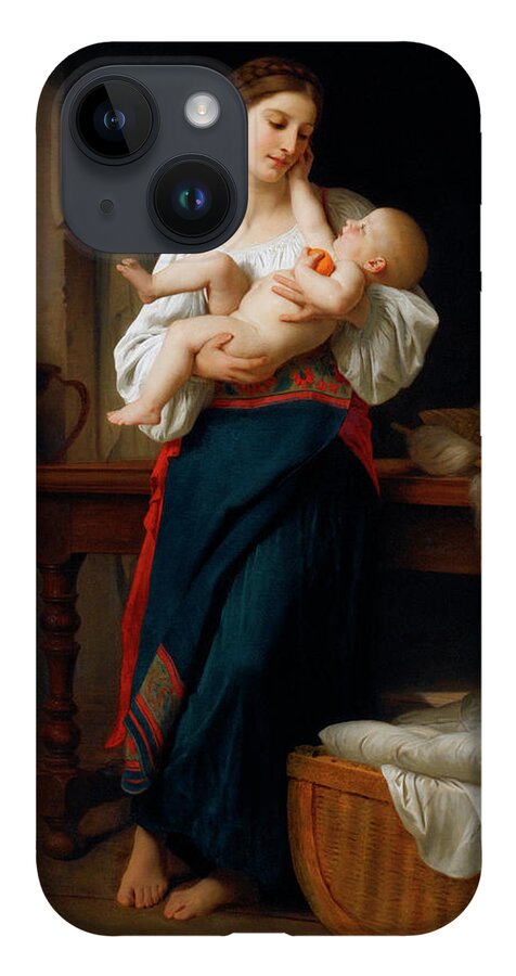 Mother And Child iPhone 14 Case featuring the painting Mother and Child by William Adolphe Bouguereau by Rolando Burbon
