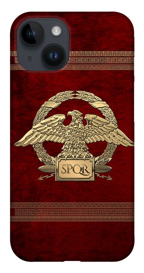 ‘treasures Of Rome’ Collection By Serge Averbukh iPhone 14 Case featuring the digital art Roman Empire - Gold Roman Imperial Eagle over Red Velvet by Serge Averbukh