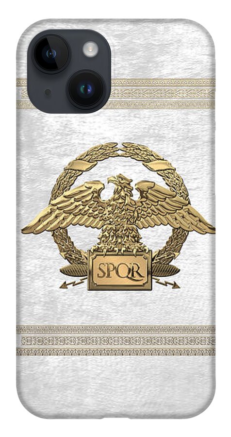 ‘treasures Of Rome’ Collection By Serge Averbukh iPhone 14 Case featuring the digital art Roman Empire - Gold Roman Imperial Eagle over White Velvet by Serge Averbukh