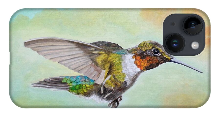 Hummingbird iPhone 14 Case featuring the painting Motley Flying Hummer by Angeles M Pomata
