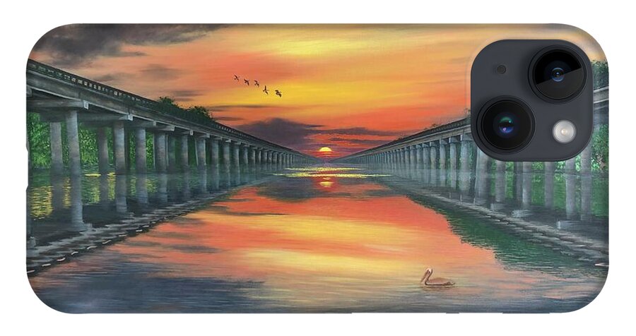 Bridge iPhone Case featuring the painting Atchafalaya Basin Bridge by Marlene Little