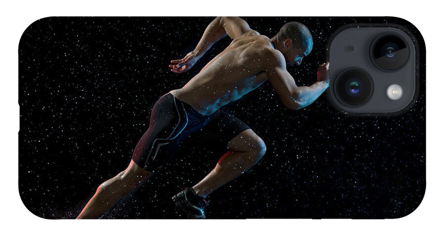 People iPhone 14 Case featuring the photograph Athlete Runner Running Through Rain by Jonathan Knowles