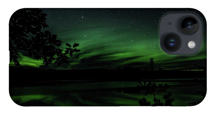 Aurora Borealis iPhone 14 Case featuring the photograph Aurora Behind The Trees by Dale Kauzlaric