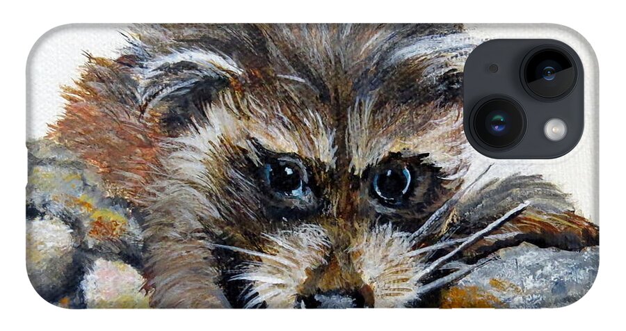 Raccoon iPhone 14 Case featuring the painting Baby Raccoon by Marilyn McNish