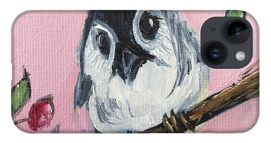 Titmouse iPhone 14 Case featuring the painting Baby Tufted Tit Mouse by Roxy Rich