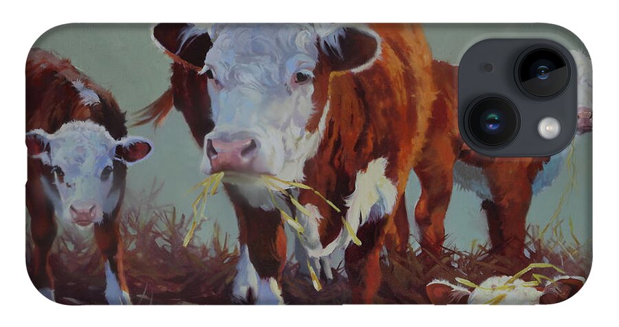 Farm Animals iPhone 14 Case featuring the painting Babysitter II by Carolyne Hawley
