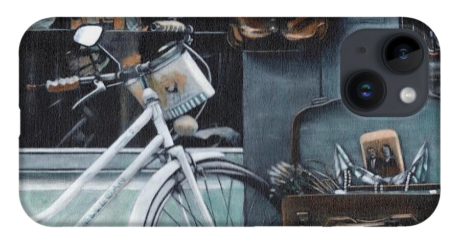Bicycle iPhone 14 Case featuring the painting Bagging a bargain by John Neeve