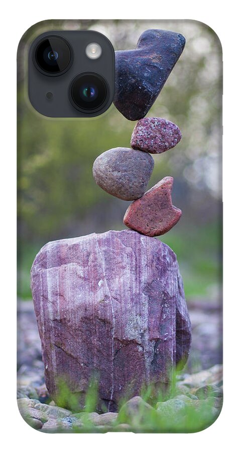 Meditation Zen Yoga Mindfulness Stones Nature Land Art Balancing Sweden iPhone Case featuring the sculpture Balancing art #50 by Pontus Jansson