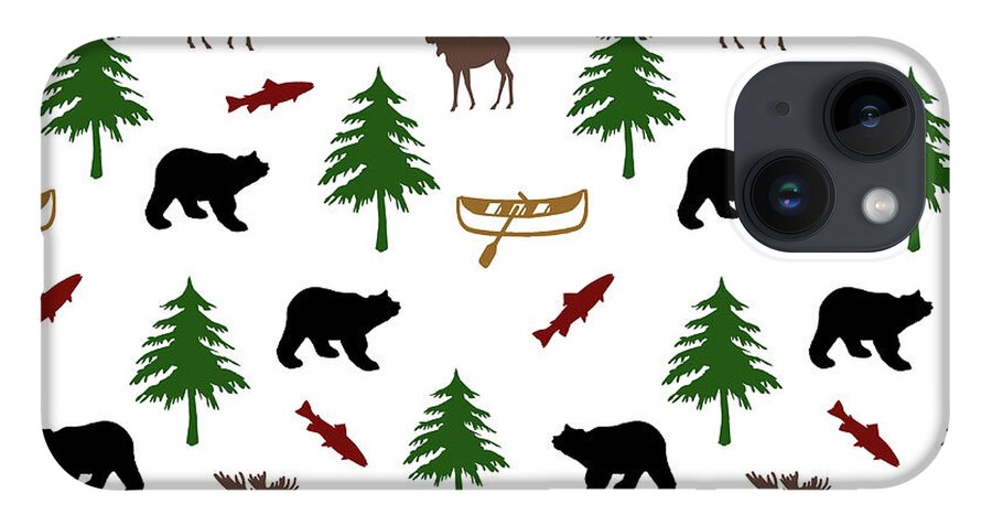 Bear iPhone 14 Case featuring the mixed media Bear Moose Pattern by Christina Rollo