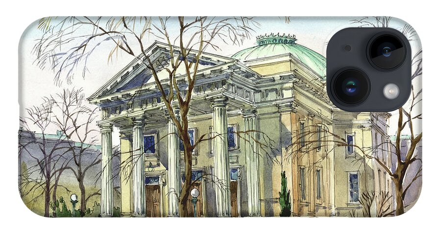 Beth Ahabah; Synagogue; Sunny; Spring; Architecture; Building; Celebrating Jewish Holiday; Jewish; Watercolor; Painting; Maria Rabinky; Rabinky; Rabinsky iPhone 14 Case featuring the painting Beth Ahahah by Maria Rabinky