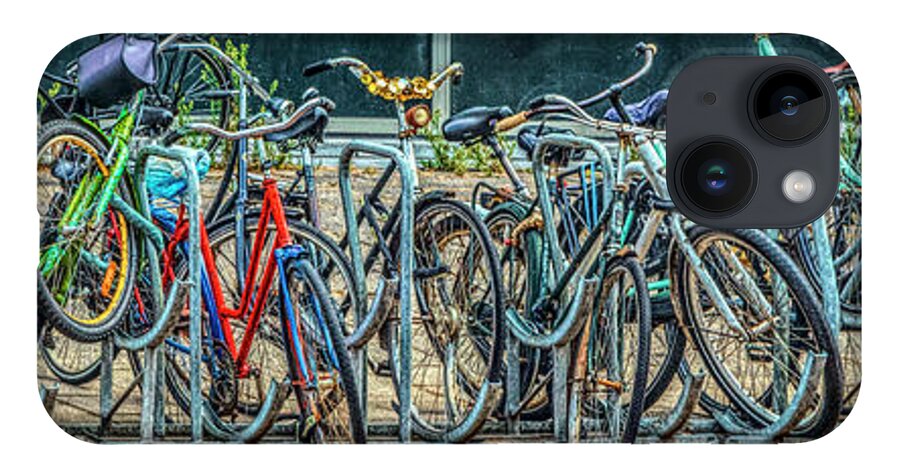 Hdr iPhone 14 Case featuring the photograph Bicycles in Amsterdam by Debra and Dave Vanderlaan
