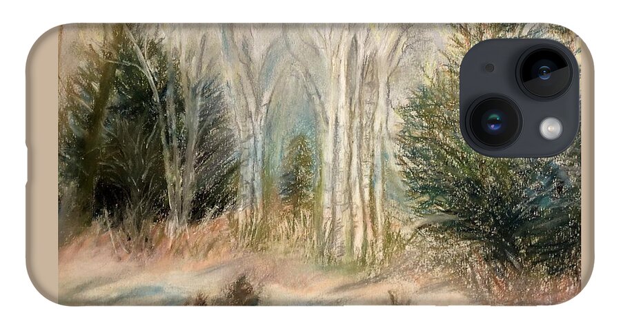 Birch iPhone 14 Case featuring the painting Foggy Birch by Deb Stroh-Larson