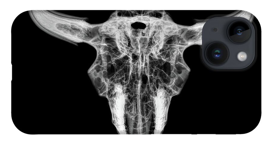 Kansas iPhone 14 Case featuring the photograph Bison skull x-ray 01bw by Rob Graham
