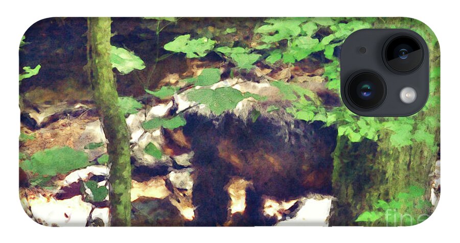 Bear iPhone 14 Case featuring the digital art Black Bear In Woods by Phil Perkins