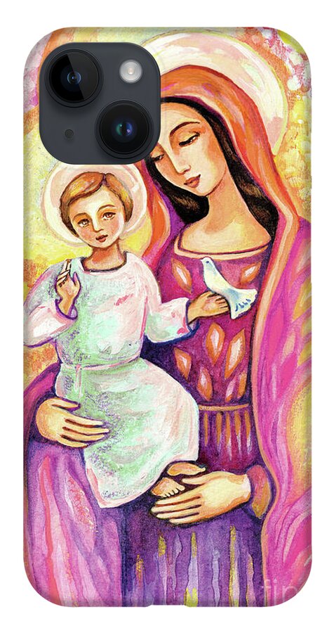 Mother And Child iPhone 14 Case featuring the painting Blessing from Light by Eva Campbell