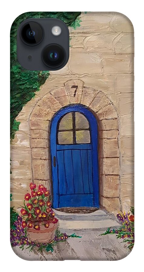 Doors iPhone 14 Case featuring the painting Blue Door by Elizabeth Mauldin