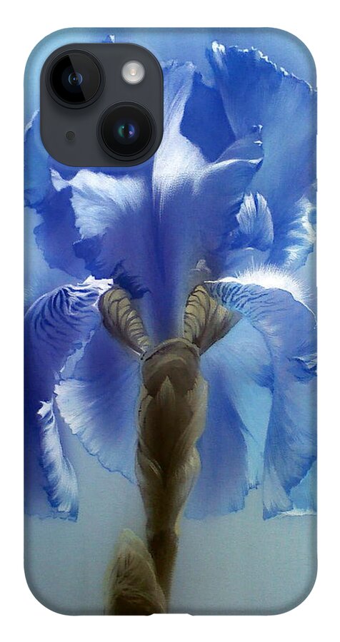 Russian Artists New Wave iPhone Case featuring the painting Blue Iris Flower by Alina Oseeva