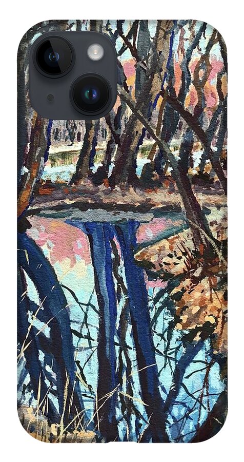 Boise iPhone 14 Case featuring the painting Boise River Reflections study by Les Herman