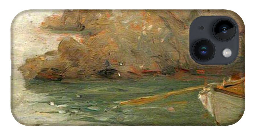 Henry Scott Tuke iPhone 14 Case featuring the painting Boy Rowing Out From a Rocky Shore by Henry Scott Tuke