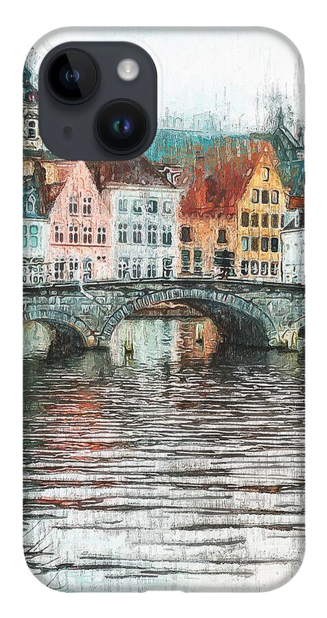 Belgium iPhone 14 Case featuring the painting Bruges, Belgium - 02 by AM FineArtPrints