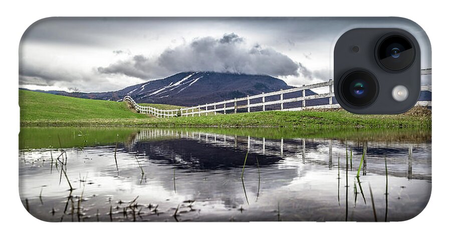 Spring iPhone 14 Case featuring the photograph Burke Mountain Fence Reflection by Tim Kirchoff